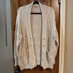J. Crew Cream / Beige Cable Knit Button-Front Cardigan with Pockets